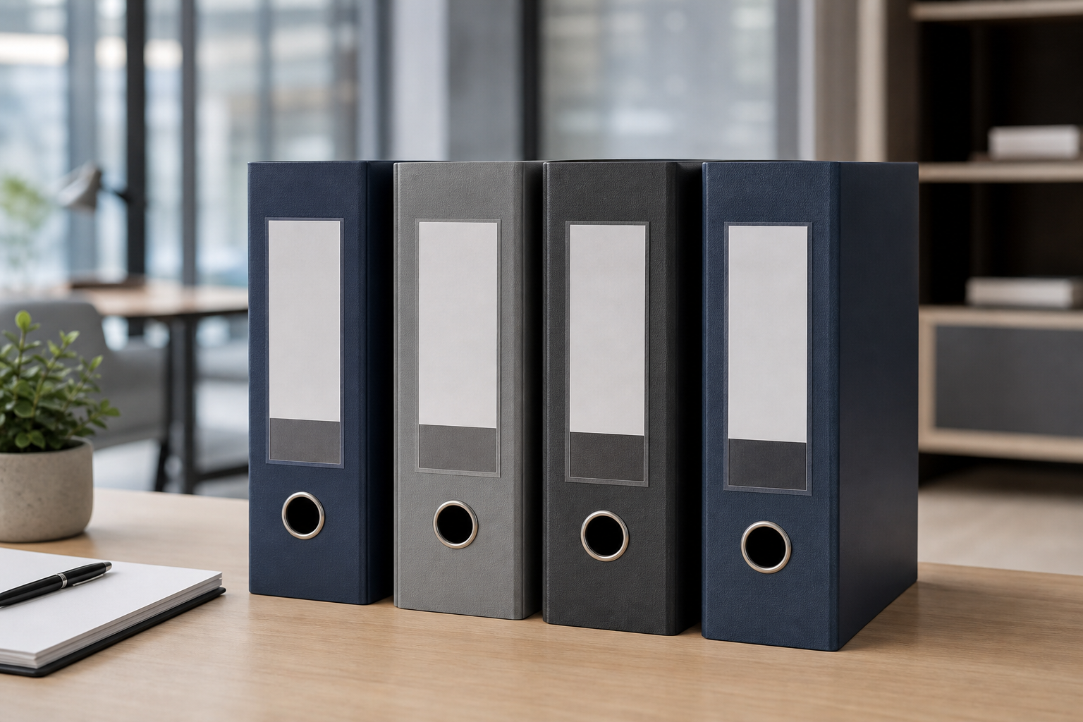 Four service folders colour-coded on desk