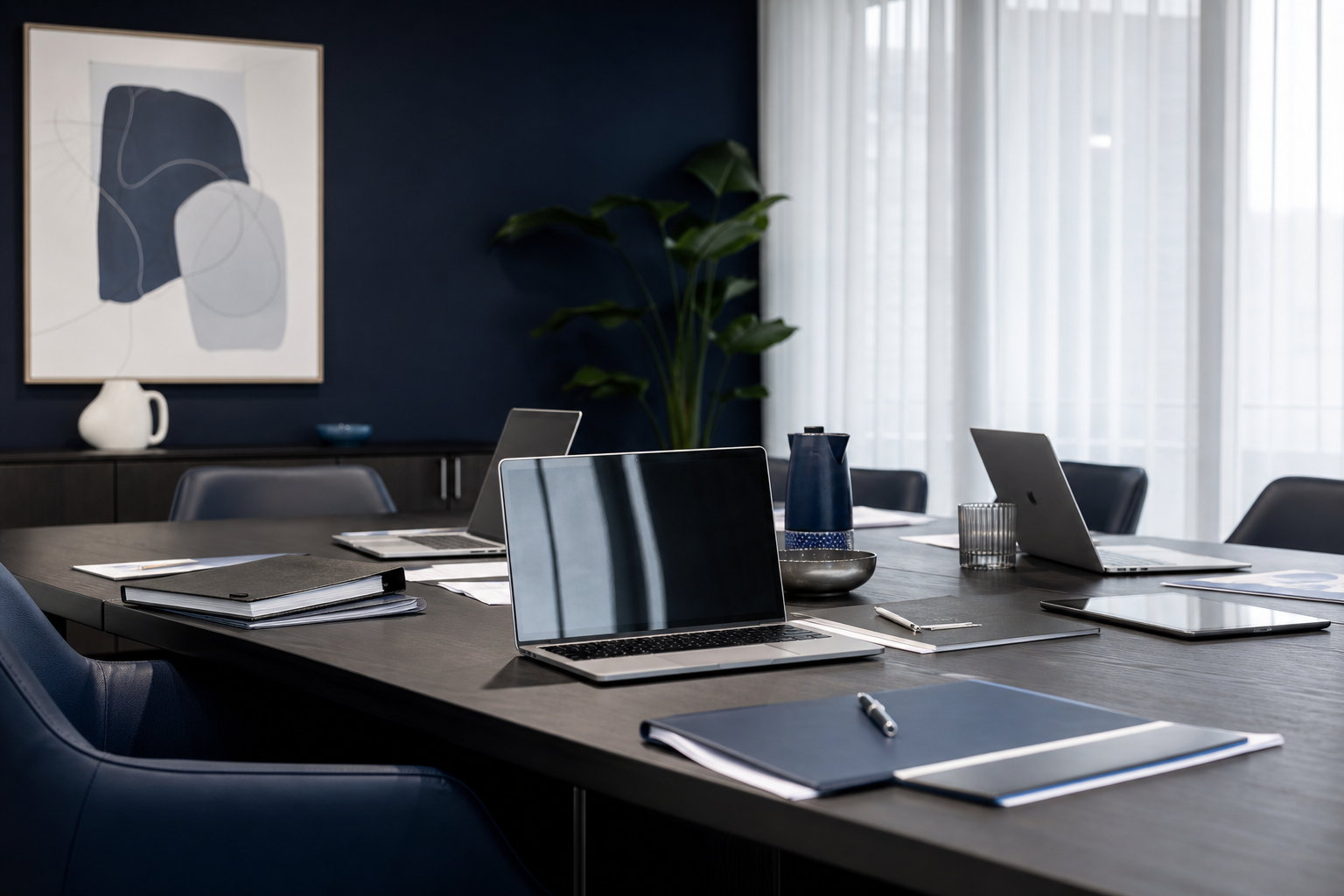 Consulting workspace prepared for client files
