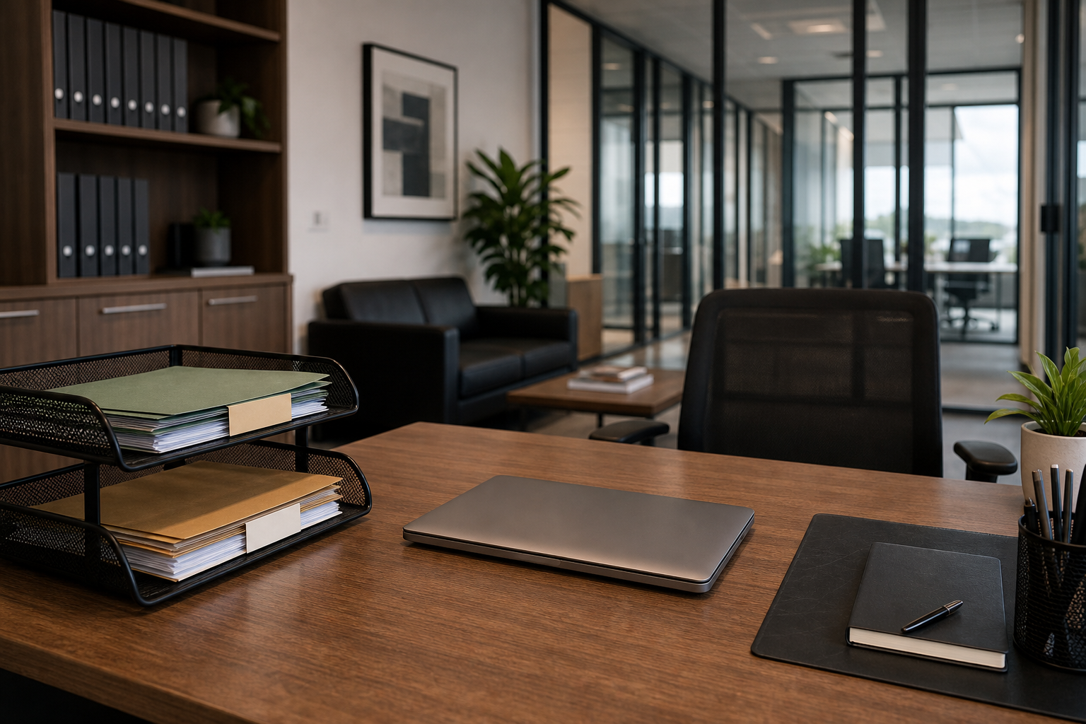 Client file review at consulting desk