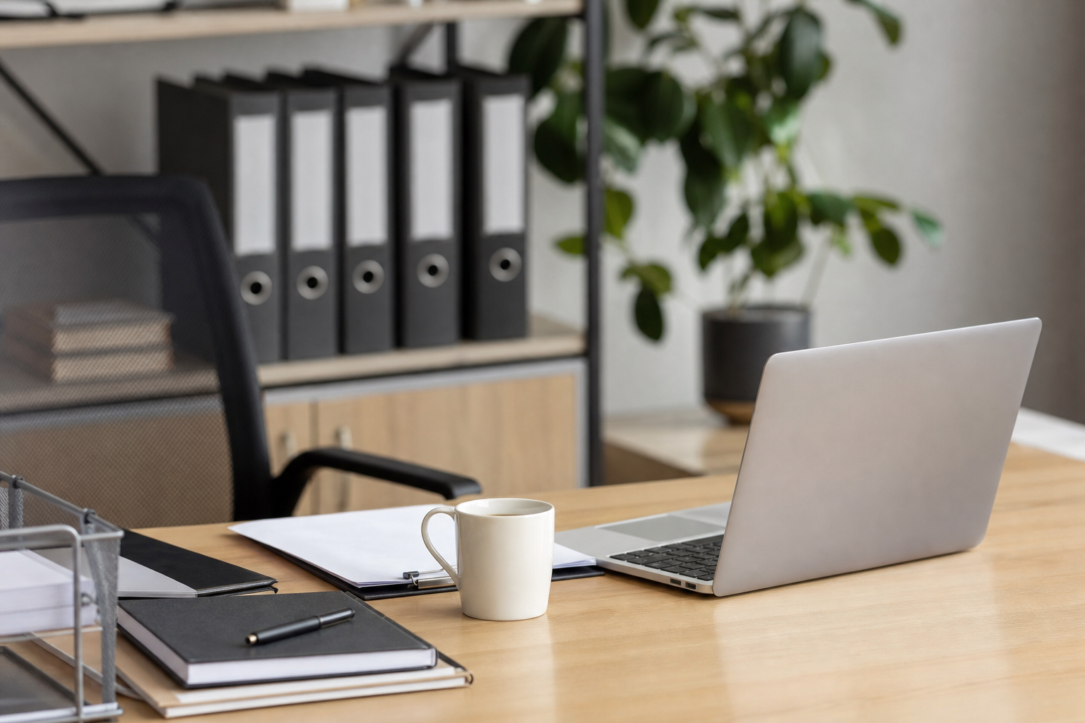 Organised office workspace for business administration