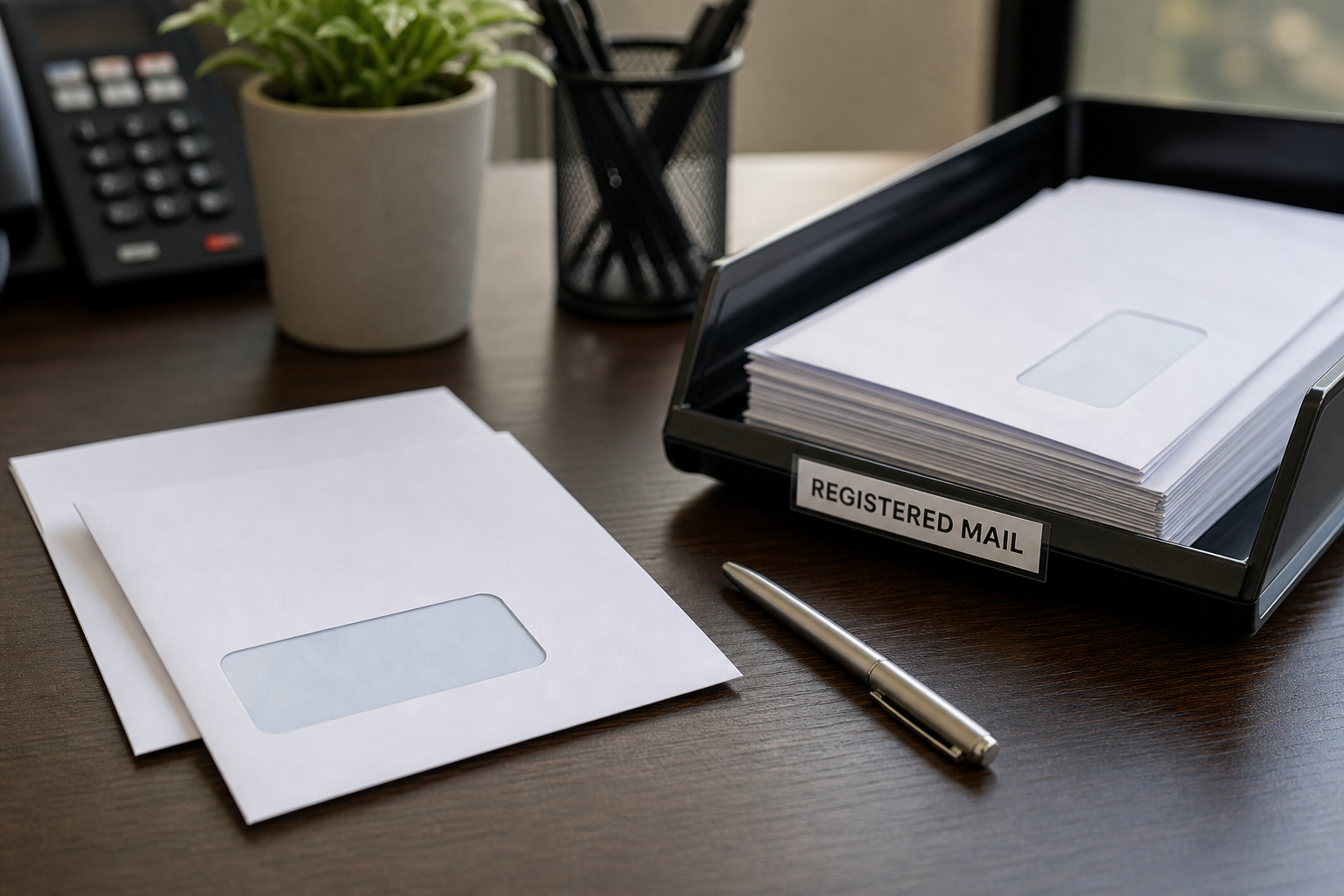 Business envelopes sorted in office tray