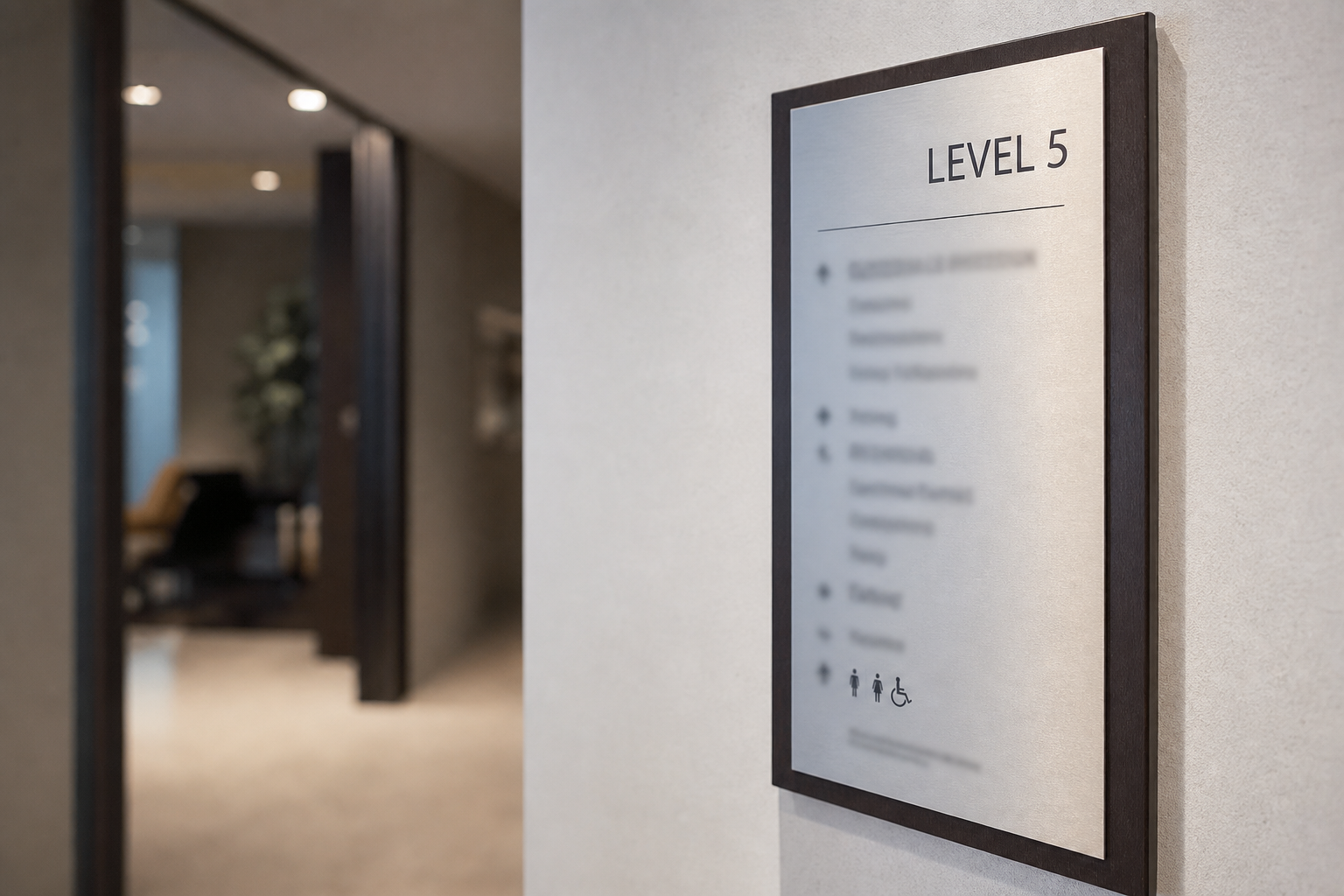 Interior corridor indicating commercial office levels