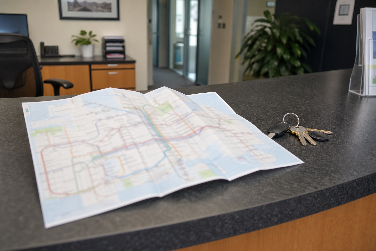Train station walking route map print blurred