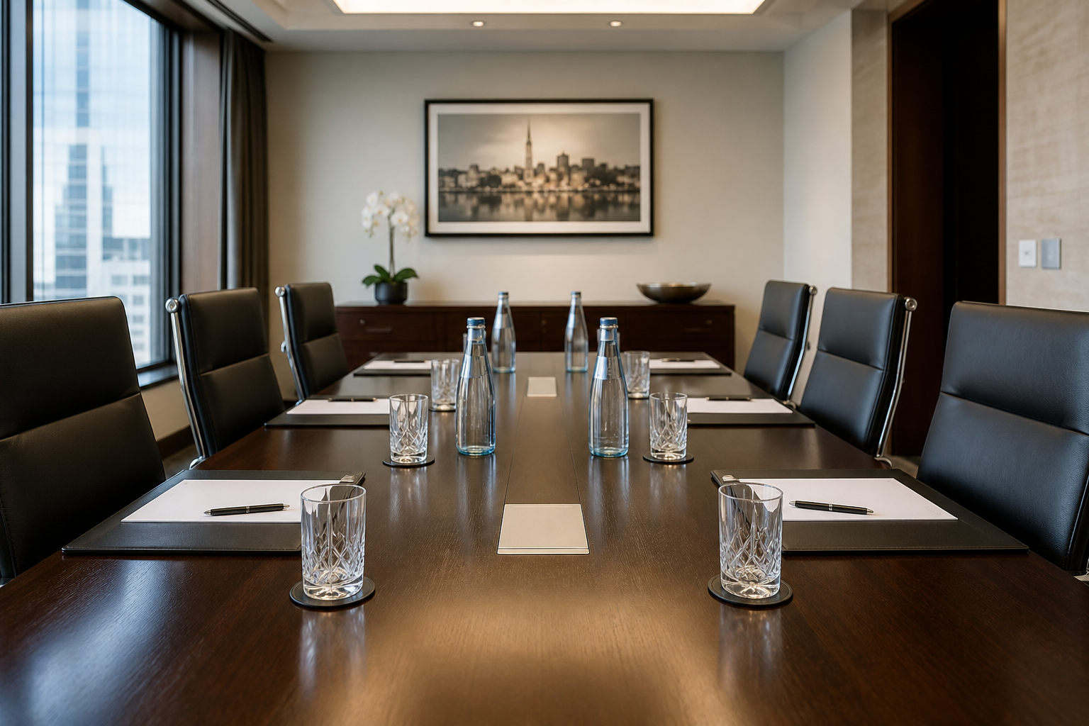 Conference table with document folders