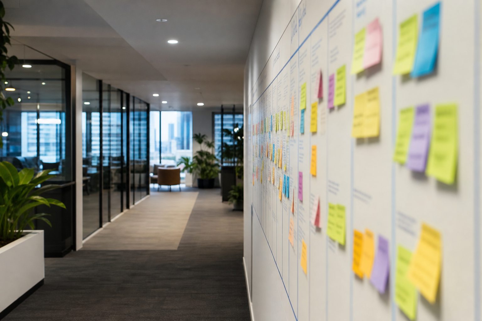 Project planning wall in a consulting office