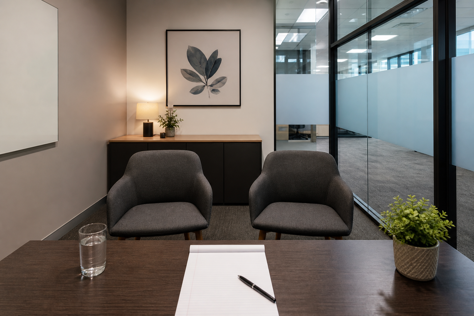 Interview-style meeting space in a commercial office