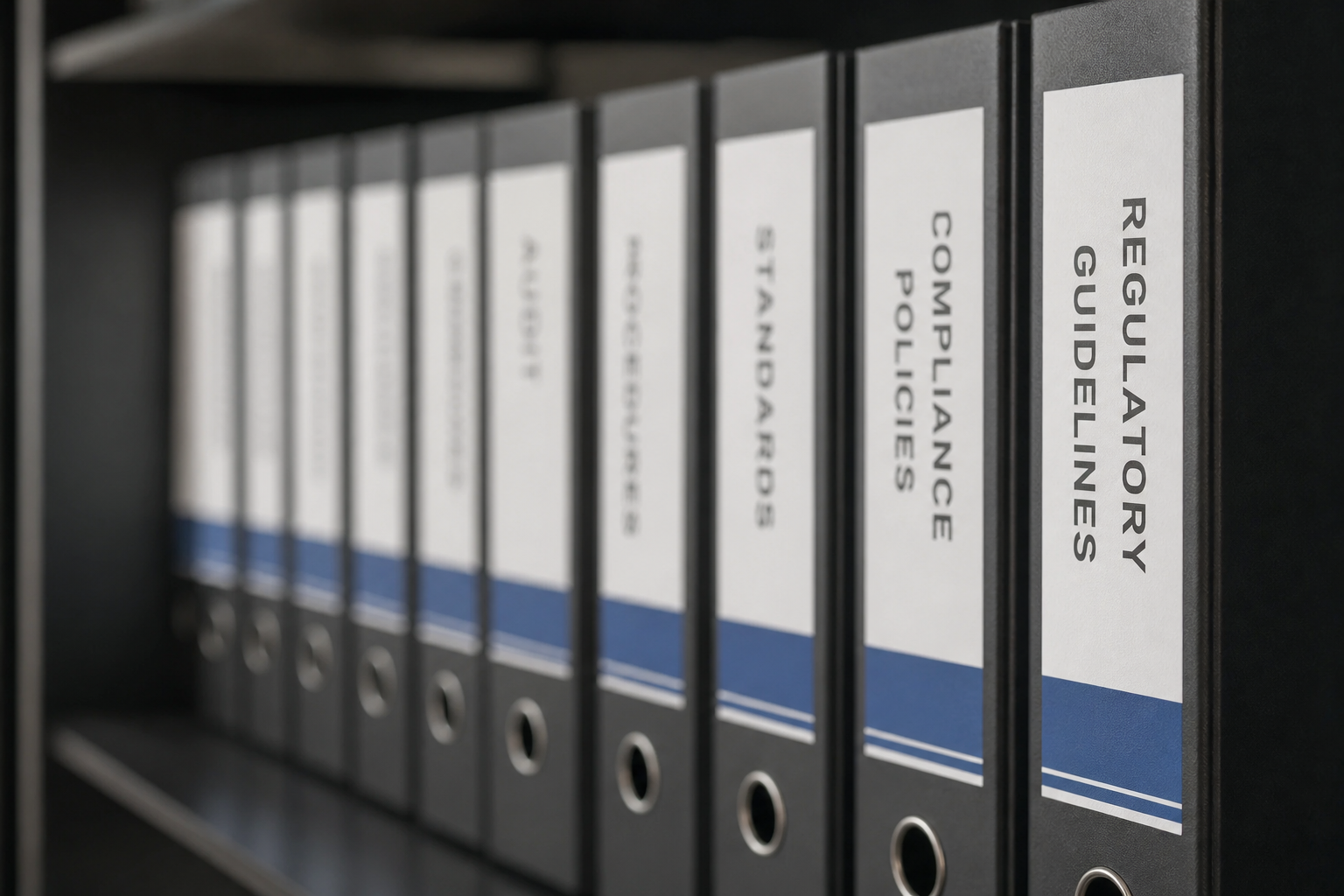 Industry compliance folders on shelf