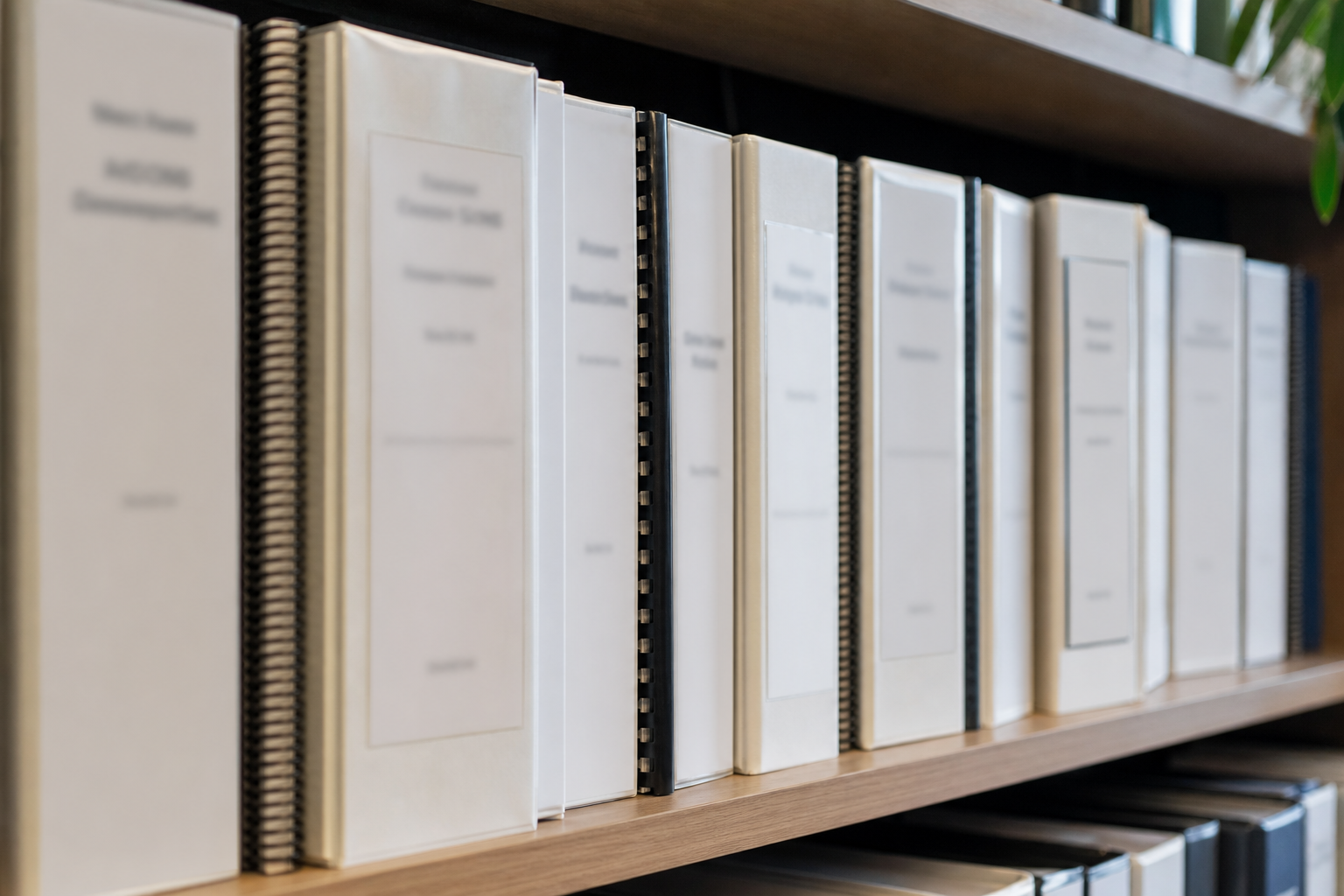 Compliance reference materials in an office library corner